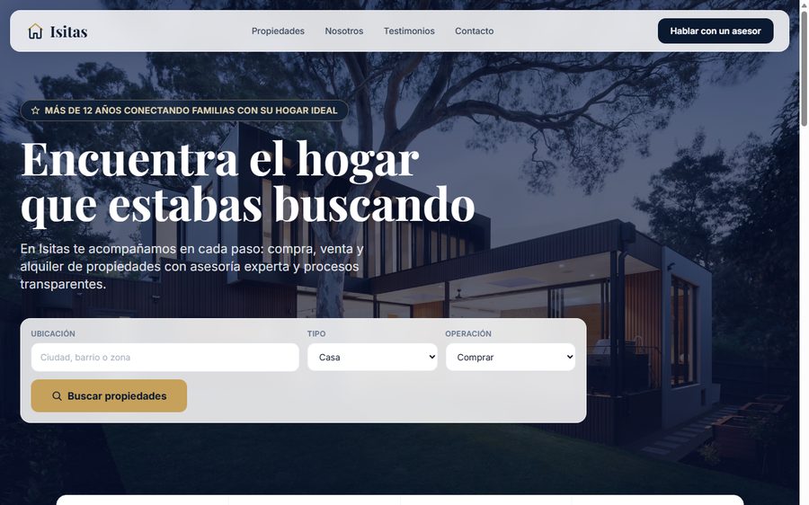 Vista previa del sitio web de Isitas
